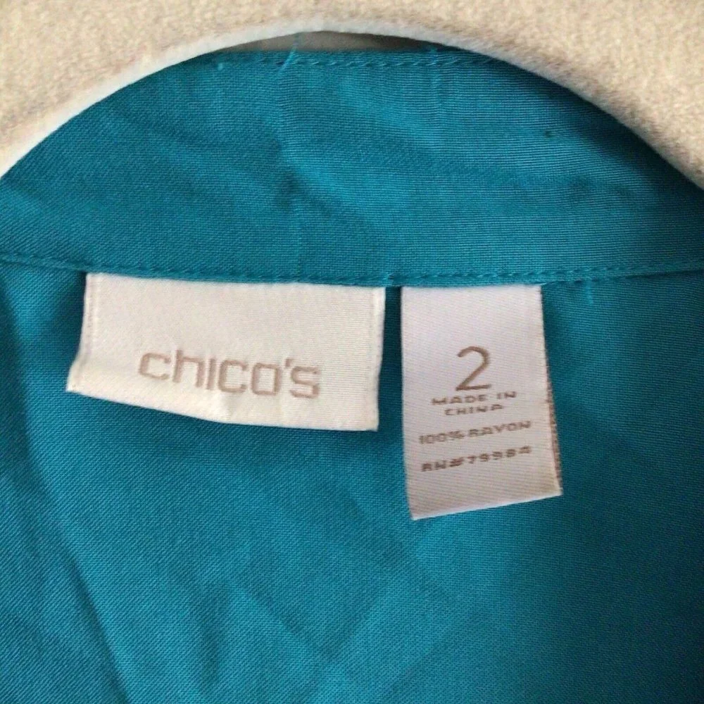 Chico's Women Sz 2 US L Blue Mixed Media Lightweight Open Drape Front Cardigan